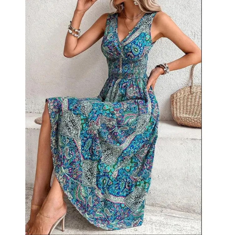 Women's Clothing New Fashion Temperament High Waist Sleeveless Bohemian Dress