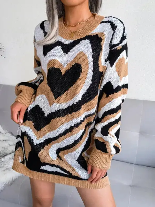 Women’s contrast color love wool dress knitted dress