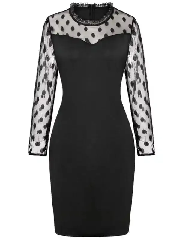 Women’s polka dot mesh long-sleeved lace dress