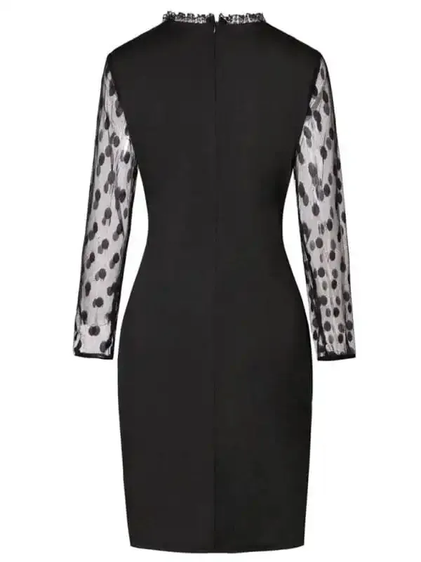 Women’s polka dot mesh long-sleeved lace dress