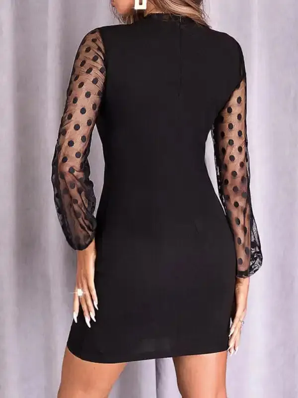 Women’s polka dot mesh long-sleeved lace dress